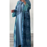 4 PIECE MARBLE PRINT ABAYA BLUE