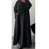 LINEN ABAYA DARK GREY WITH TWO POCKETS