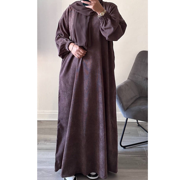 WINTER RIBBED ABAYA WITH TWO POCKETS MOCHA