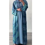 4 PIECE MARBLE PRINT ABAYA BLUE