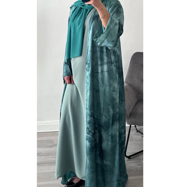 4 PIECE MARBLE PRINT ABAYA GREEN