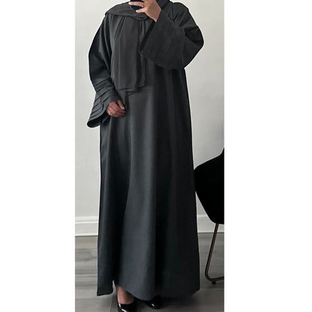 BLACK OPEN LINEN ABAYA