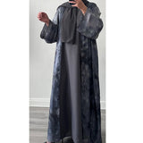 4 PIECE MARBLE PRINT ABAYA SET GREY