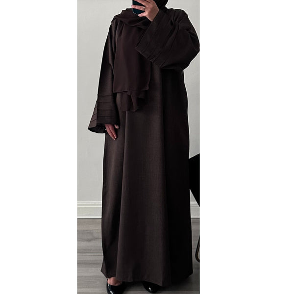 LINEN ABAYA DARK BROWN WITH TWO POCKETS