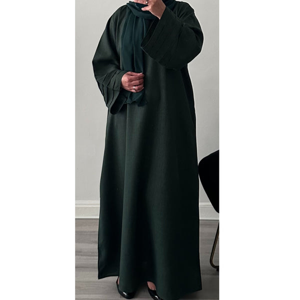 LINEN ABAYA FOREST GREEN WITH TWO POCKETS