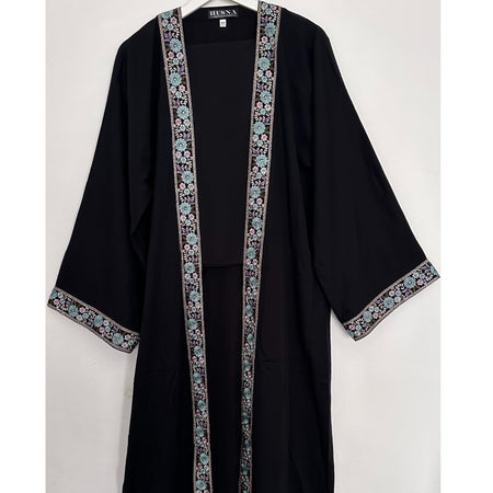 BLACK OPEN LINEN ABAYA