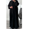 OPEN STYLE CORDUROY RIBBED ABAYA BLACK