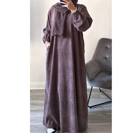 WINTER RIBBED ABAYA WITH TWO POCKETS BLACK