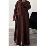 CORDUROY CLOSED 2 POCKET ABAYA MAHOGANY BROWN