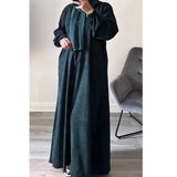 WINTER RIBBED ABAYA WITH TWO POCKETS FOREST GREEN