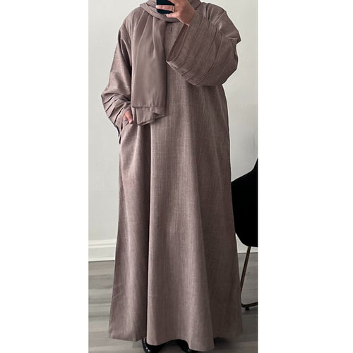 LINEN ABAYA LIGHT OAK WITH TWO POCKETS