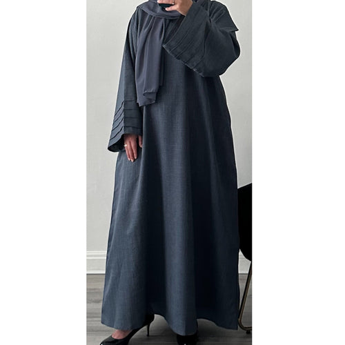 LINEN ABAYA DENIM BLUE WITH TWO POCKETS