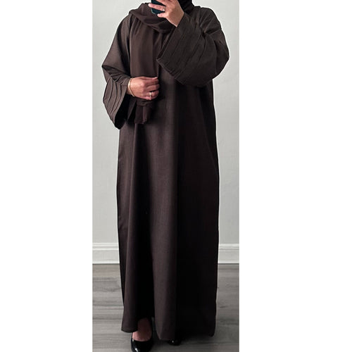 LINEN ABAYA DARK BROWN WITH TWO POCKETS