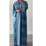 4 PIECE MARBLE PRINT ABAYA BLUE