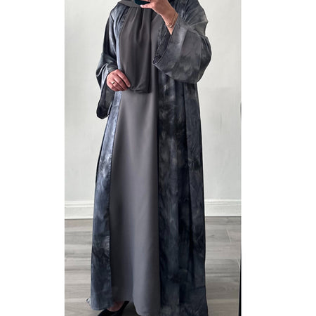 OPEN ABAYA BLACK AND WHITE