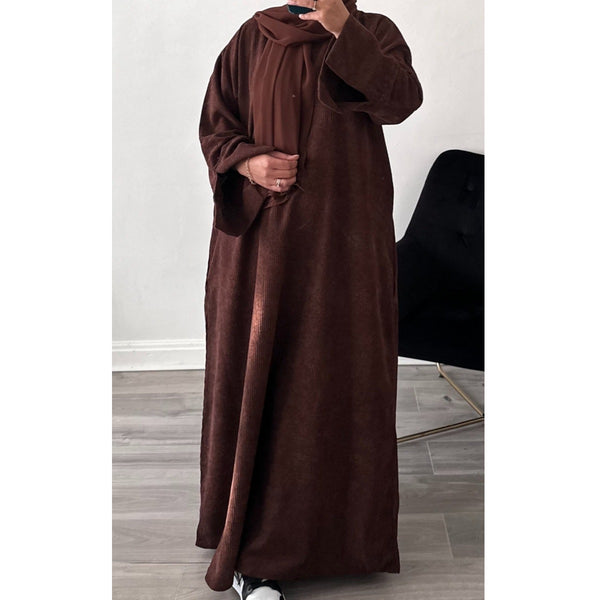 CORDUROY CLOSED 2 POCKET ABAYA MAHOGANY BROWN