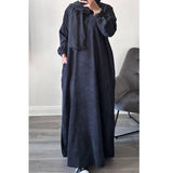 WINTER RIBBED ABAYA WITH TWO POCKETS DARK GREY