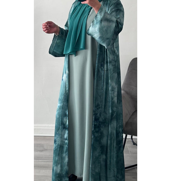 4 PIECE MARBLE PRINT ABAYA GREEN