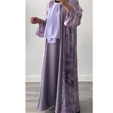 4 PIECE MARBLE PRINT ABAYA LILAC