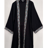 FLOWER LACE OPEN ABAYA -  GREEN