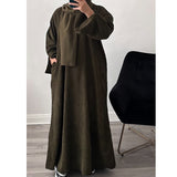 CORDUROY CLOSED 2 POCKET ABAYA OLIVE