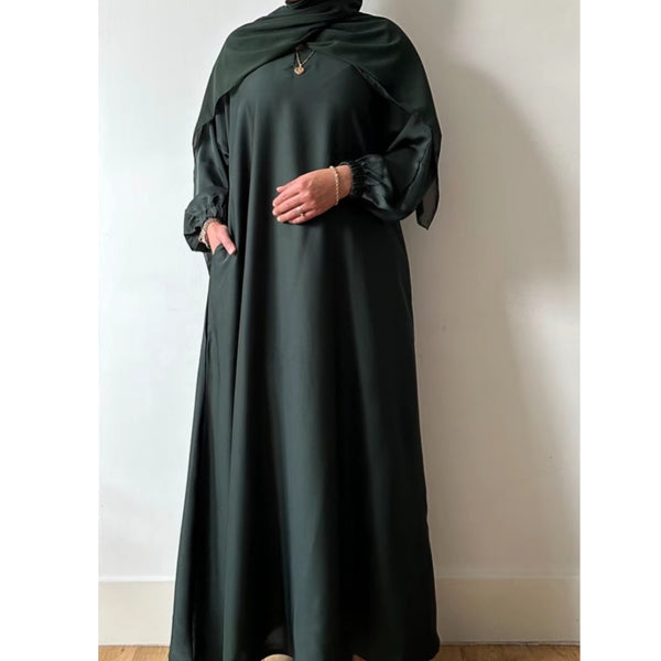 LIYAN ABAYA DARK FOREST GREEN