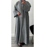 LINEN ABAYA GREY WITH TWO POCKETS