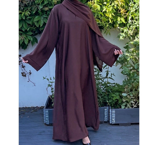 CASUAL PLAIN BELL SLEEVES ABAYA DARK BROWN