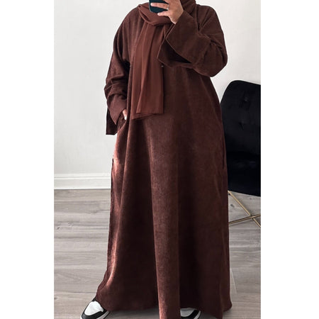 WINTER RIBBED ABAYA WITH TWO POCKETS MOCHA