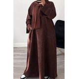 CORDUROY CLOSED 2 POCKET ABAYA MAHOGANY BROWN