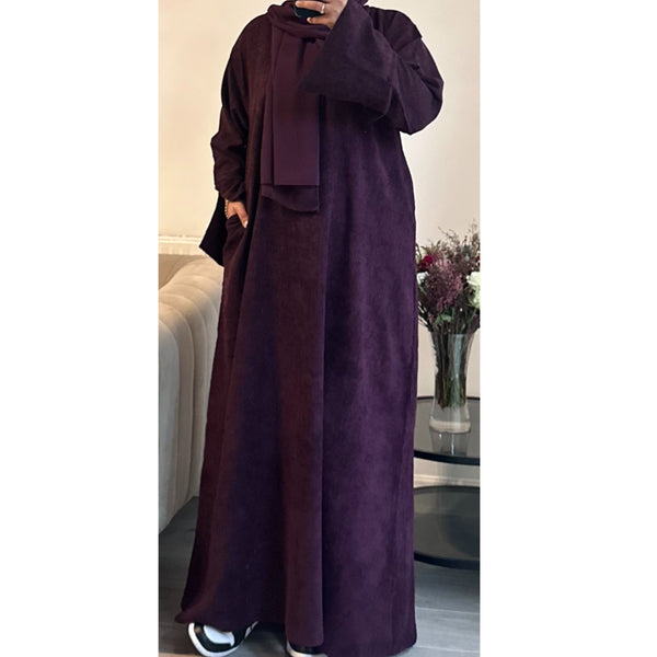 CORDUROY CLOSED 2 POCKET ABAYA PLUM