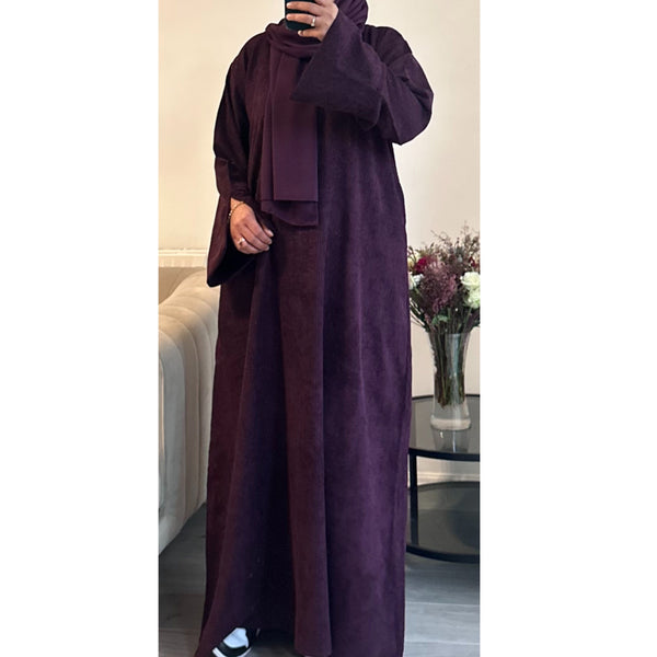 CORDUROY CLOSED 2 POCKET ABAYA PLUM