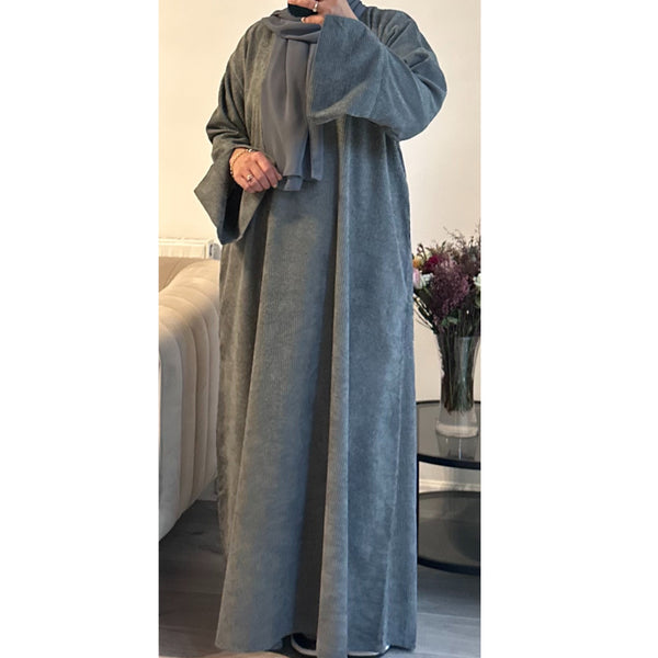 CORDUROY CLOSED 2 POCKET ABAYA GREY