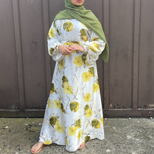 FLORAL MIX SILK DRESS YELLOW