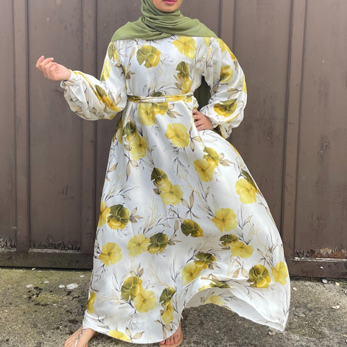 FLORAL MIX SILK DRESS YELLOW