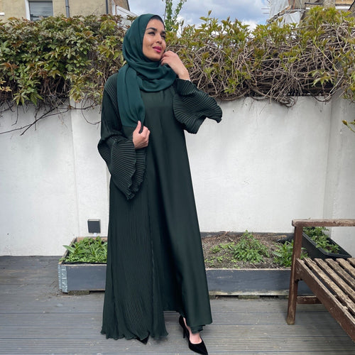 PLEATED ABAYA SET FOREST GREEN