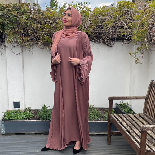 PLEATED ABAYA SET MOCHA